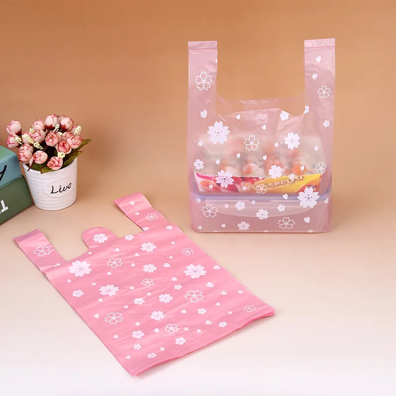 Event Party Shop - 100Pcs/bag Pink Sakura Vest Bag Carry