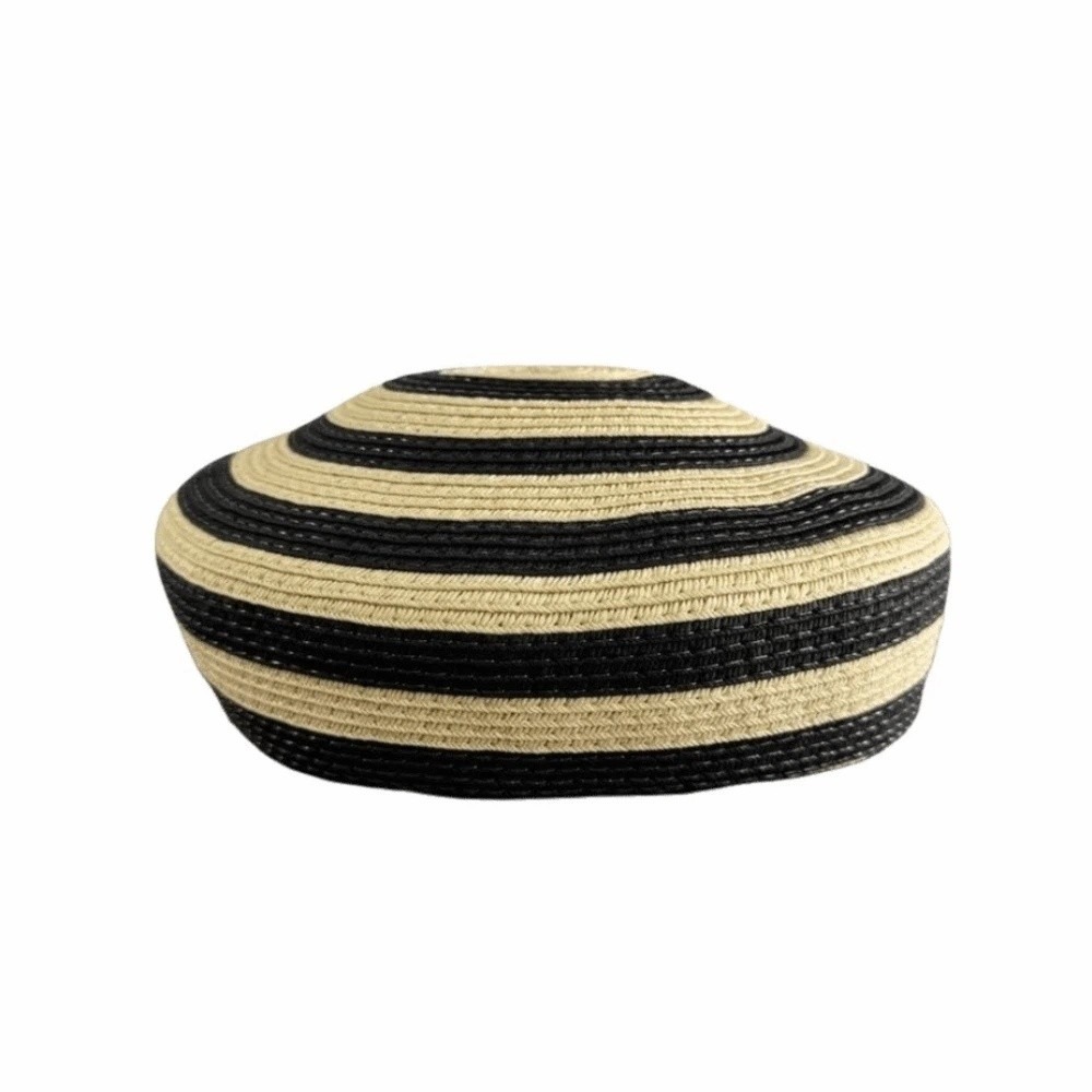 Paper Straw Color - Summer Cap Striped Pattern Straw Top