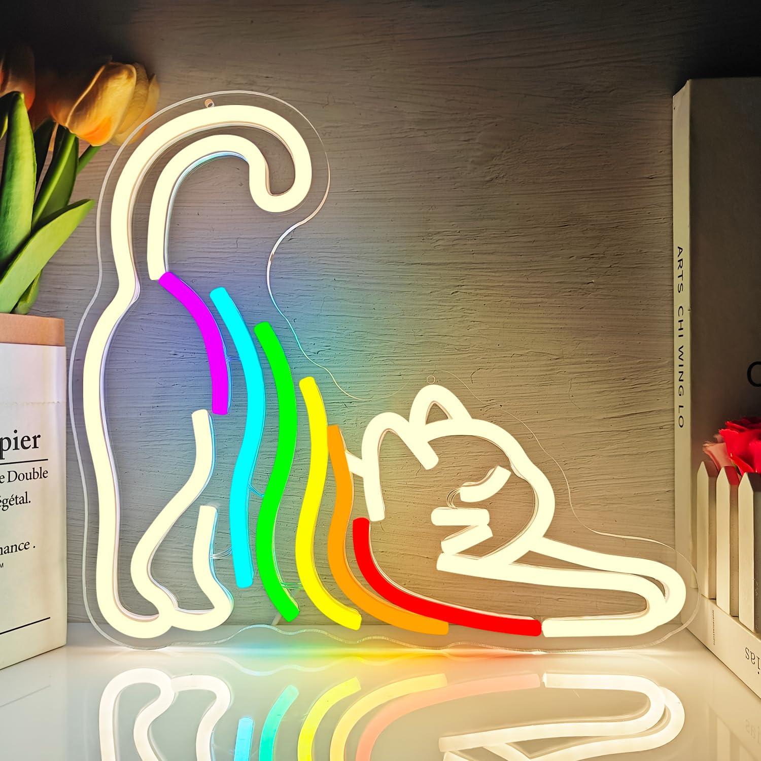 Rainbow Stretching Cat Neon Si - Neon Sign Party review and price