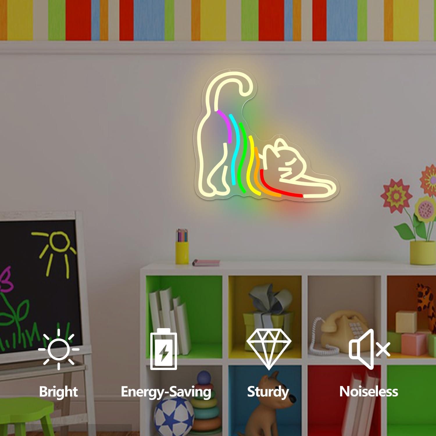 Rainbow Stretching Cat Neon Si - Neon Sign Party review and price