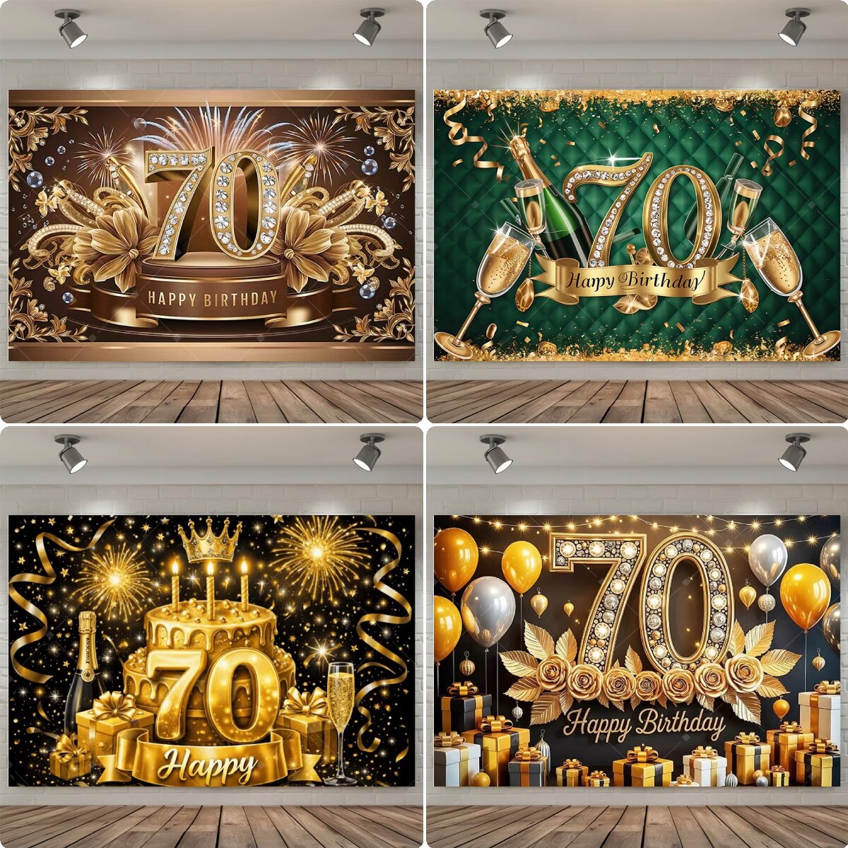 Happy 70th Birthday Backdrop G - Party Banner Gold review and price