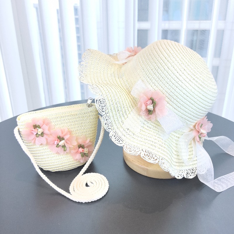 Girls 2pcs Straw Hat Solid Col - Paper Straw Color review and price