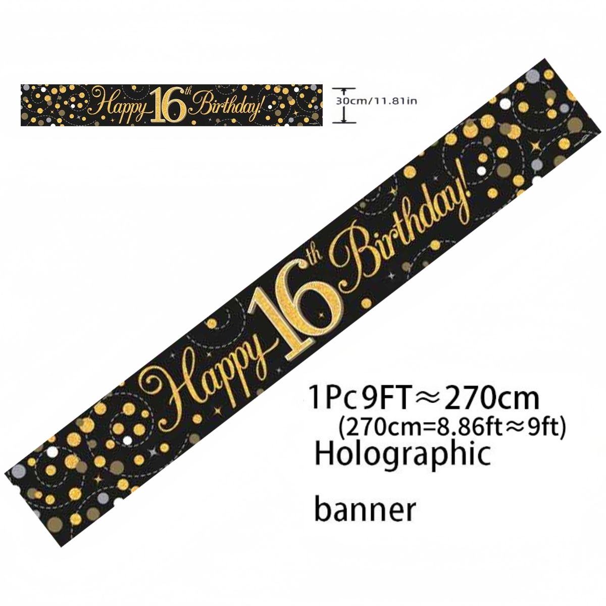 Black Gold Holographic Birthda - Party Banner Gold review and price